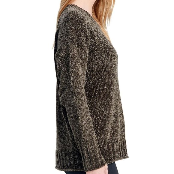 MONDAY SALE SEVEN7 Chunky Chenille Crew Neck Olive Green - Picture 3 of 4